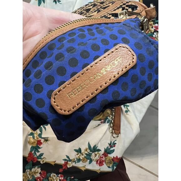 Rebecca Minkoff MAC Woven Leather Crossbody Tan Black Chain Strap Shoulder Bag - Picture 6 of 6